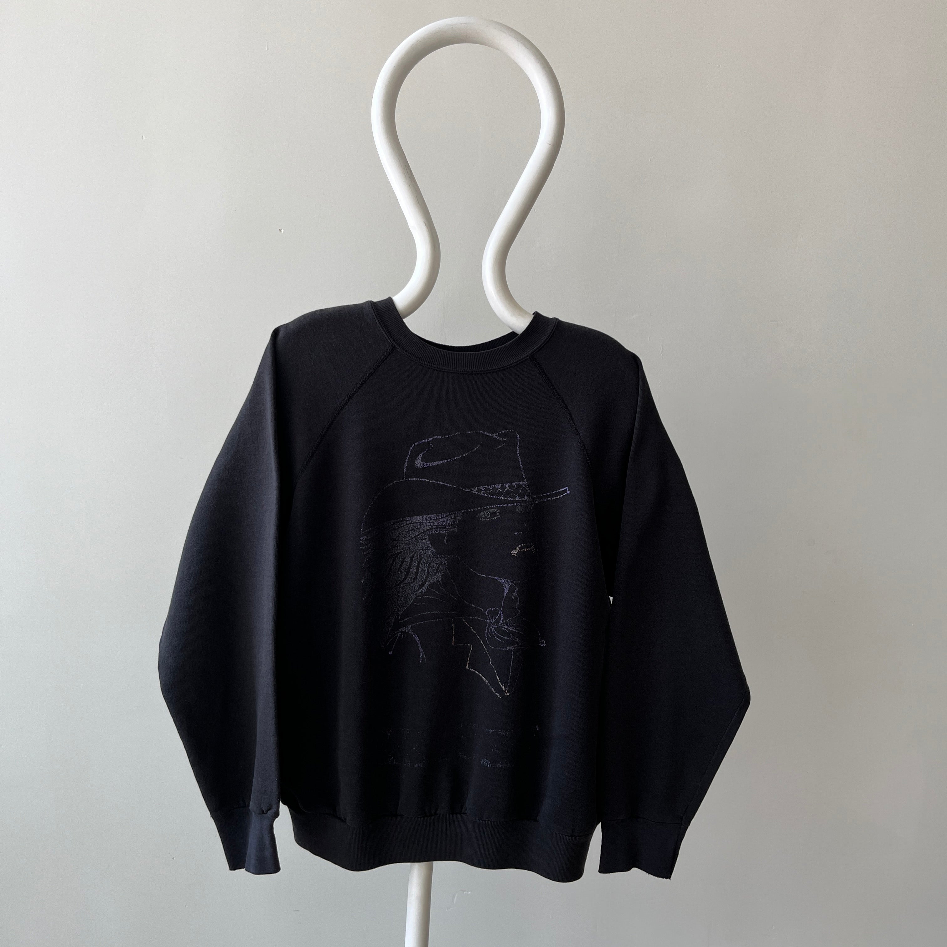 1980s/90s Faded Black Cowgirl Print Sweatshirt - Gimme
