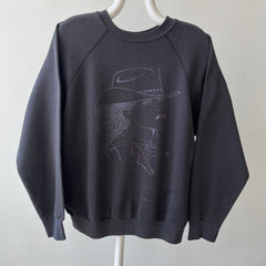 1980s/90s Faded Black Cowgirl Print Sweatshirt - Gimme