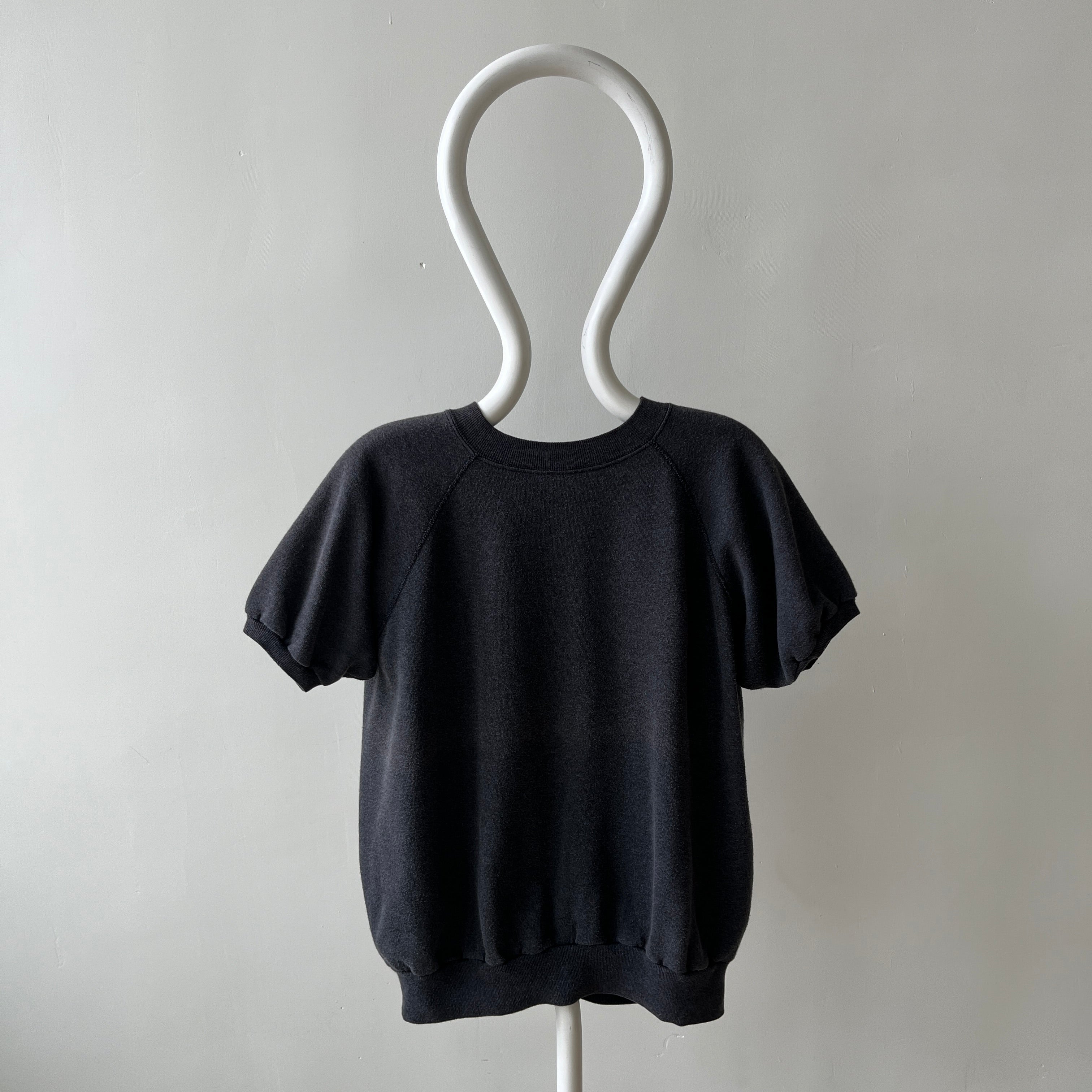 1980s Sun Faded Deep Gray/Black Short Sleeve Warm Up Sweatshirt