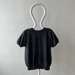 1980s Sun Faded Deep Gray/Black Short Sleeve Warm Up Sweatshirt