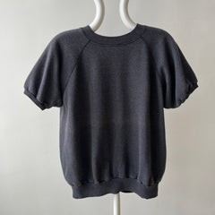 1980s Sun Faded Deep Gray/Black Short Sleeve Warm Up Sweatshirt