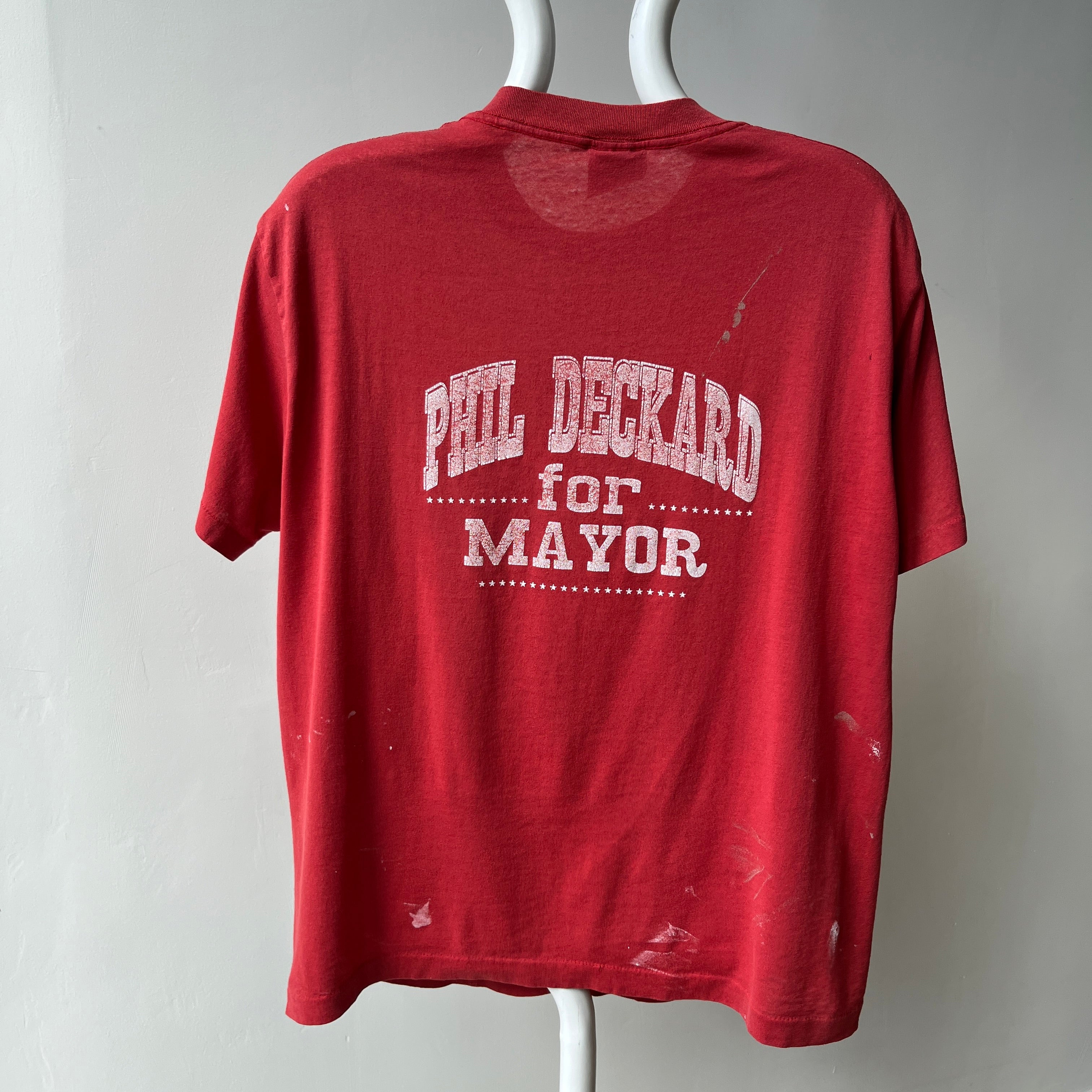 19890s Super Paint Stained and Thin Phil Deckard for Mayor T-Shirt