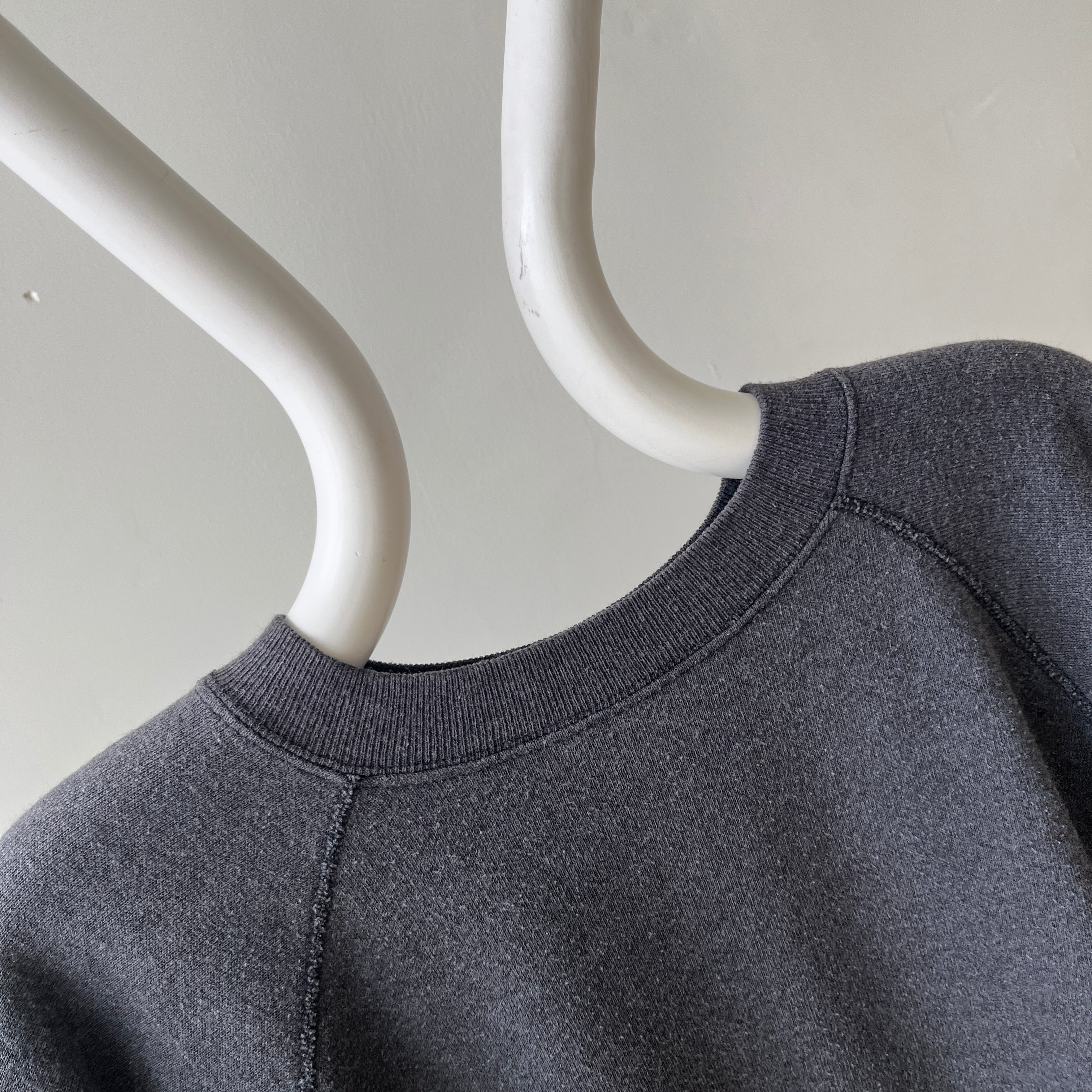 1980s Sun Faded Deep Gray/Black Short Sleeve Warm Up Sweatshirt