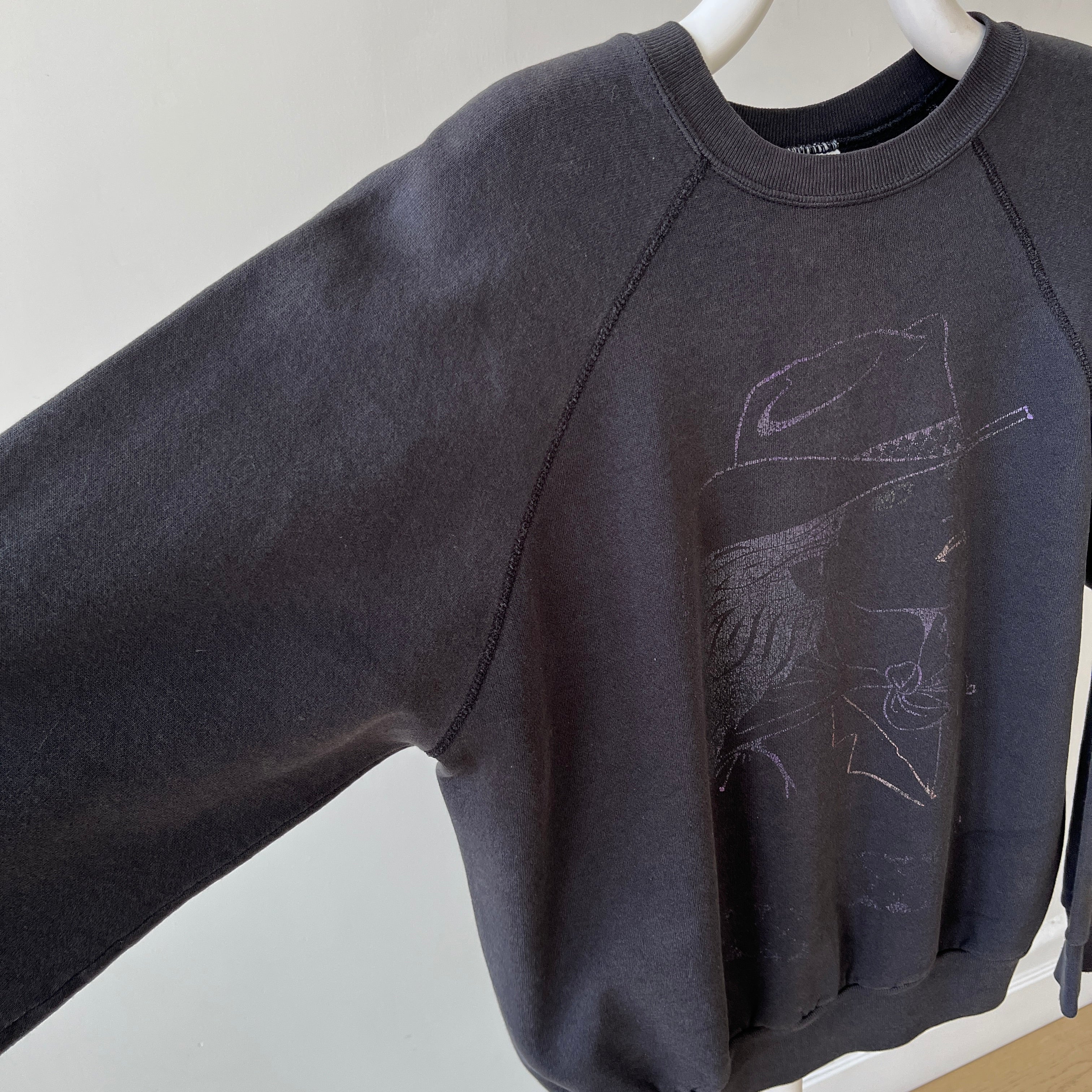 1980s/90s Faded Black Cowgirl Print Sweatshirt - Gimme