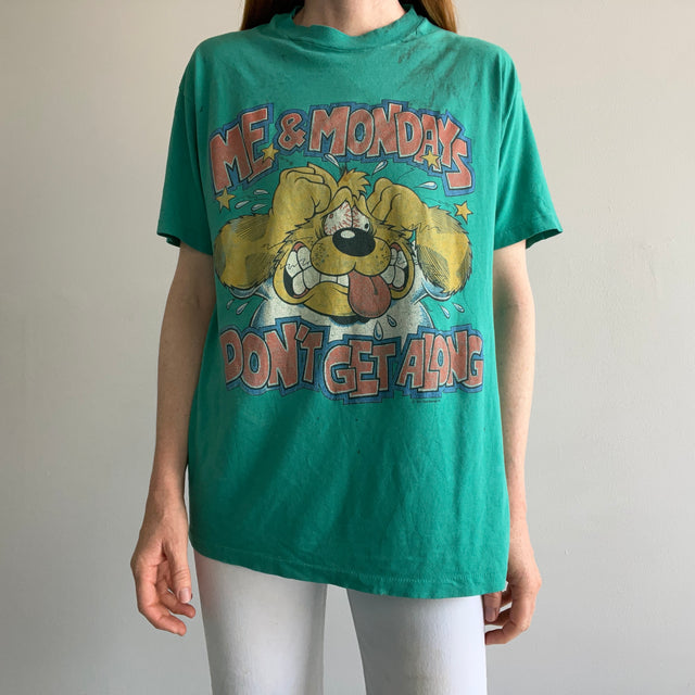 1980s "Me and Monday's Don't Get Along" Super Stained and Thin T-Shirt