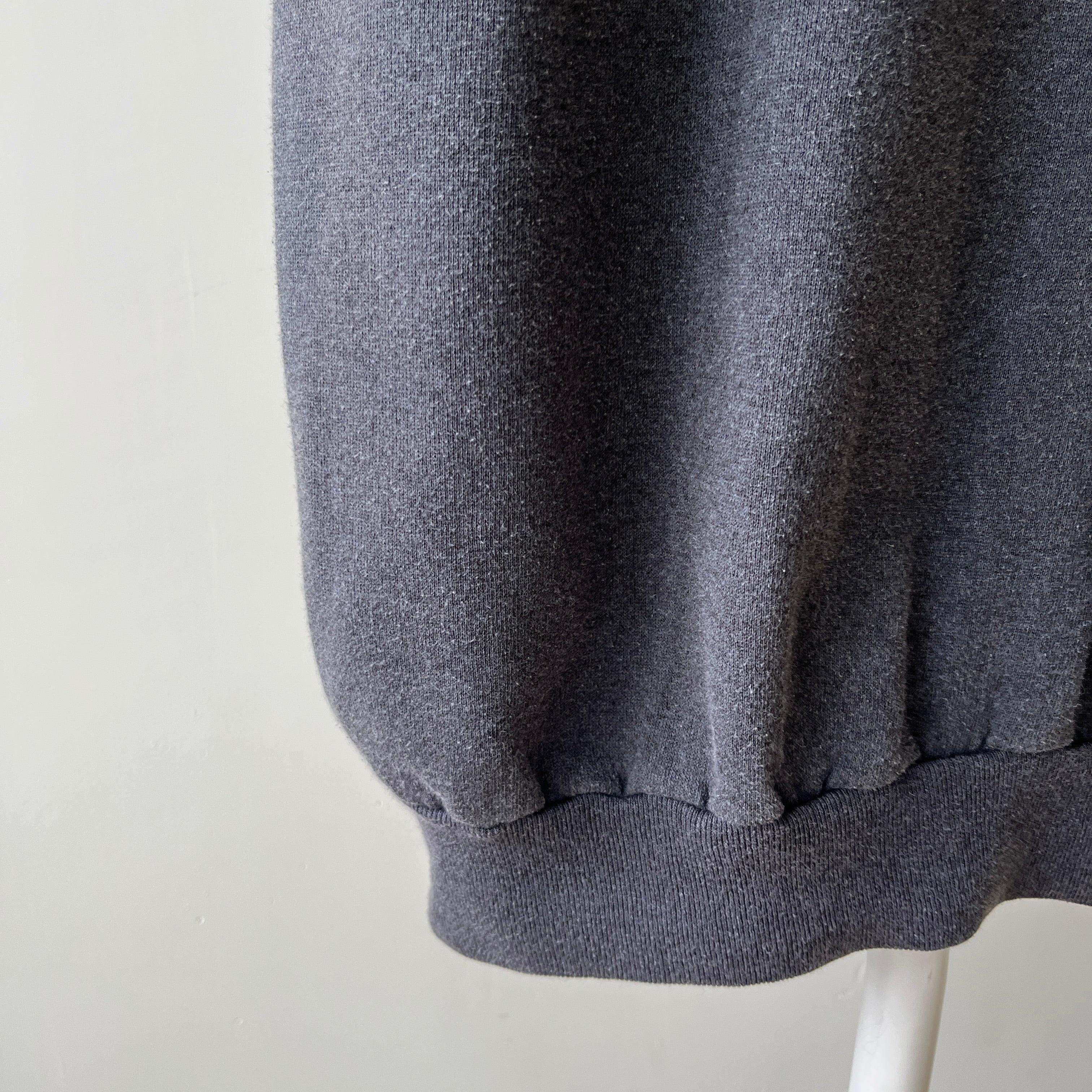 1980s Sun Faded Deep Gray/Black Short Sleeve Warm Up Sweatshirt