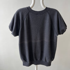 1980s Sun Faded Deep Gray/Black Short Sleeve Warm Up Sweatshirt