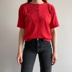 1970s Unique Red Henley Jersey T-Shirt