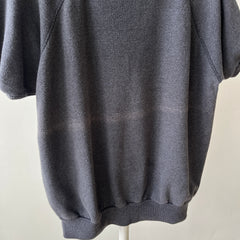 1980s Sun Faded Deep Gray/Black Short Sleeve Warm Up Sweatshirt