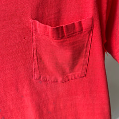 1970/80s Nicely Beat Up Blank Red Cotton Pocket T-Shirt by Hanes (the old tag)