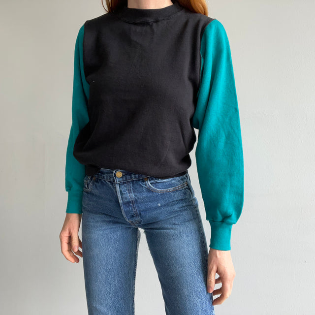 1980s Never Worn? Two Tone Teal and Black Sweatshirt