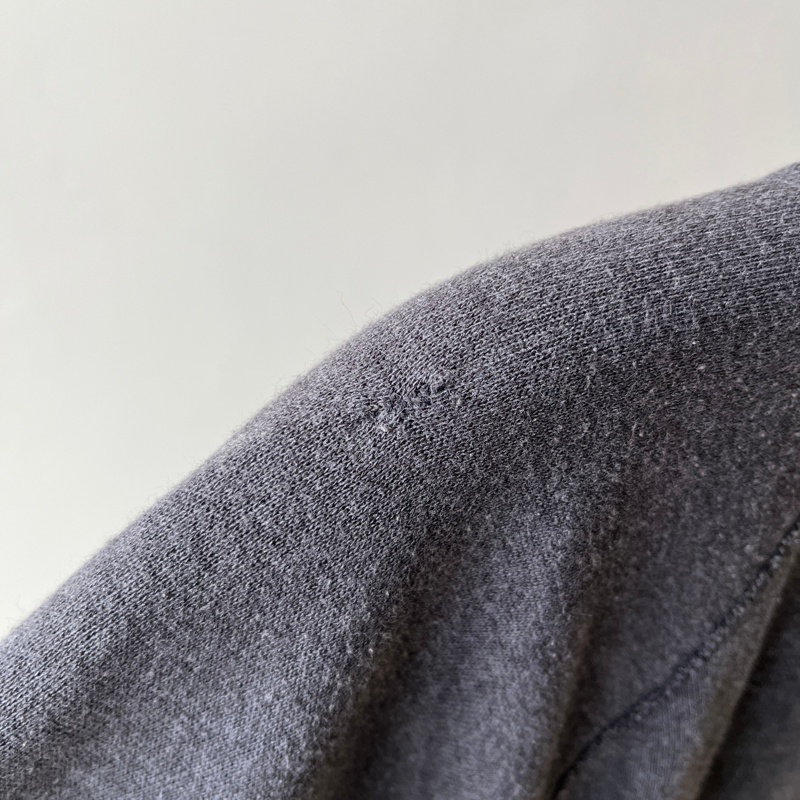 1980s Sun Faded Deep Gray/Black Short Sleeve Warm Up Sweatshirt