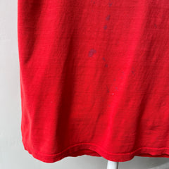 1970/80s Nicely Beat Up Blank Red Cotton Pocket T-Shirt by Hanes (the old tag)