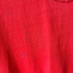 1970/80s Nicely Beat Up Blank Red Cotton Pocket T-Shirt by Hanes (the old tag)