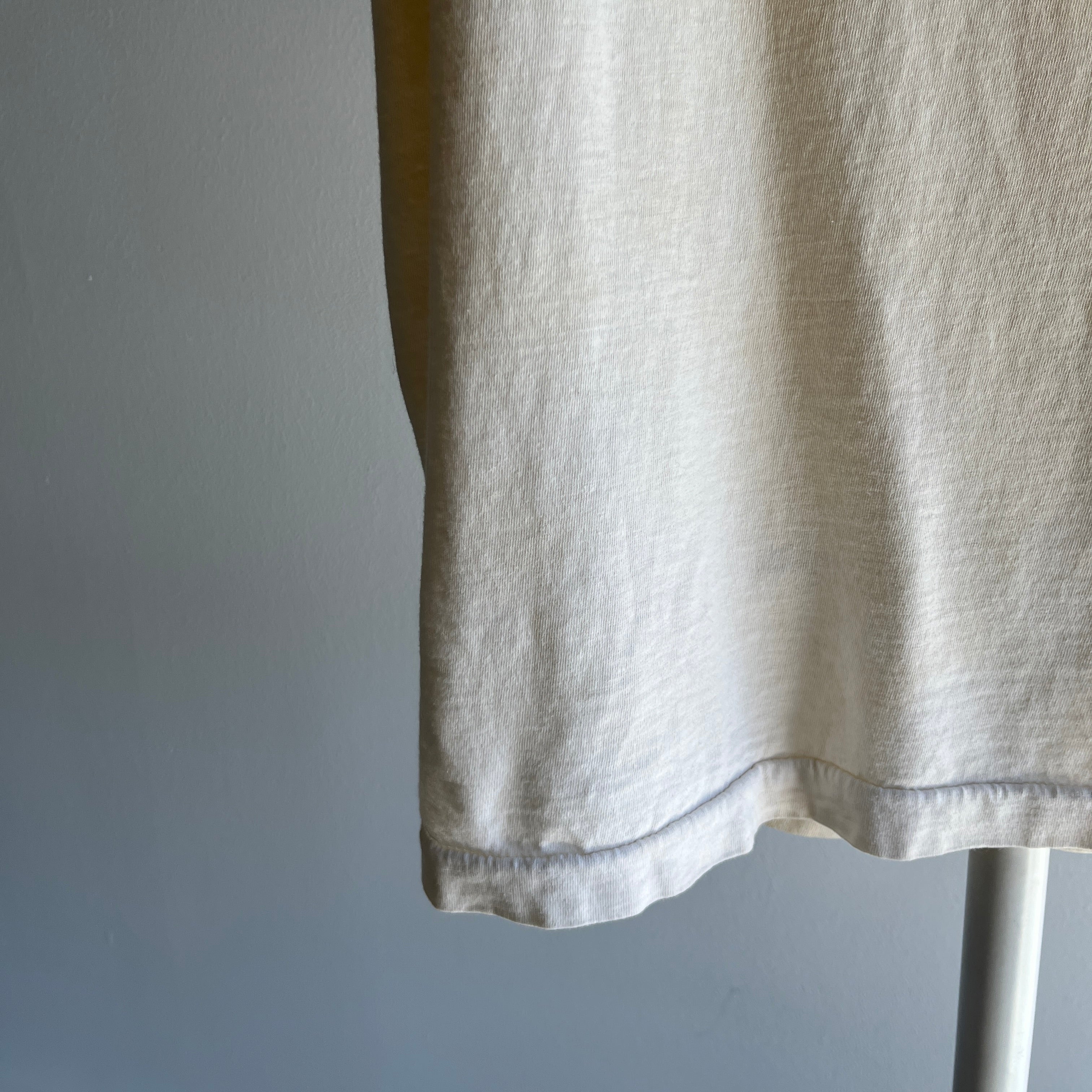 1990s Majorly Aged Stained Formerly White V-Neck Cotton T-Shirt by FOTL