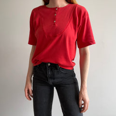 1970s Unique Red Henley Jersey T-Shirt