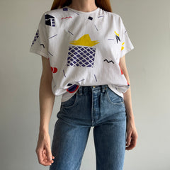 1980s Geometric Cotton T-Shirt with a Rolled Neck