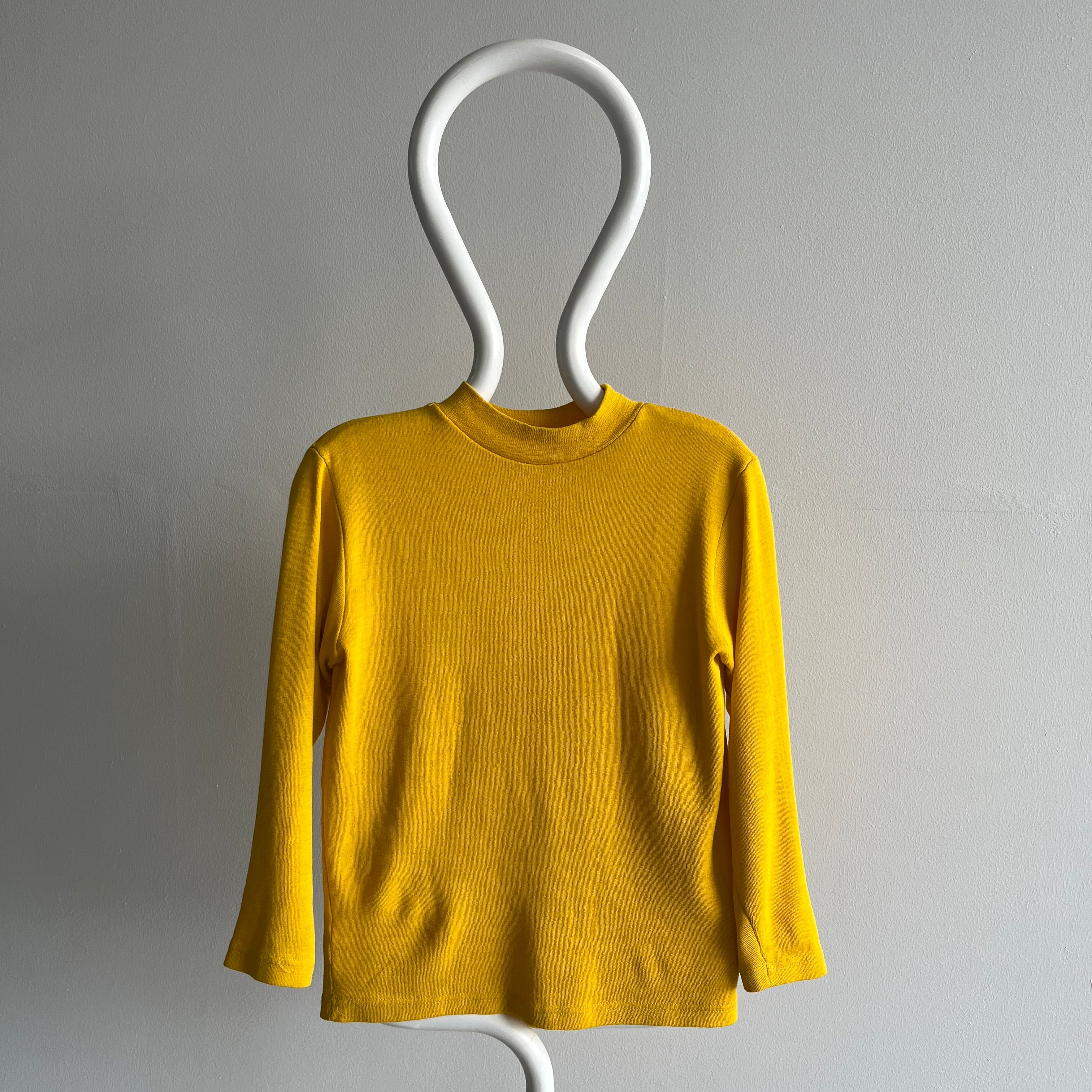 1970s Mustard Yellow Slouchy Mock Neck Knit Sweater/Shirt/Sweatshirt