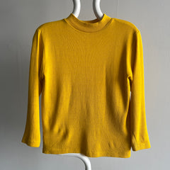 1970s Mustard Yellow Slouchy Mock Neck Knit Sweater/Shirt/Sweatshirt