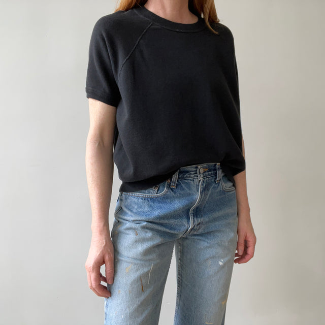 1980s Blank Black Short Sleeve Raglan Sweatshirt