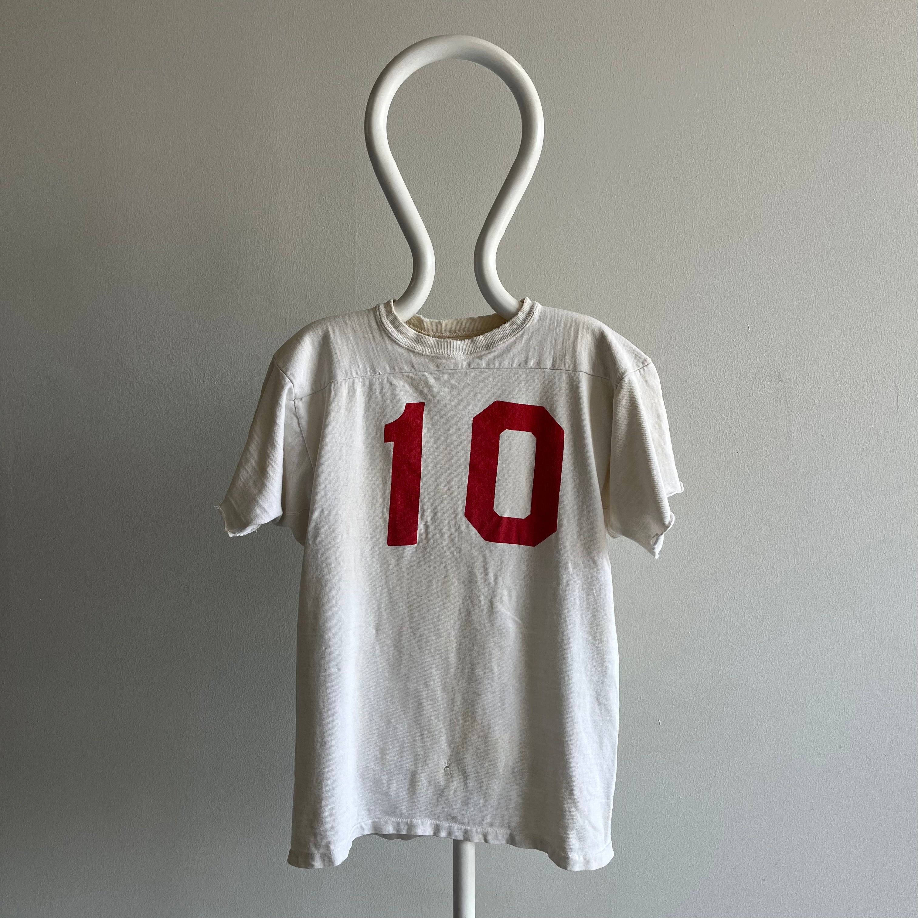 1970s Tattered and Torn Buttery Soft No. 10 Football T-Shirt