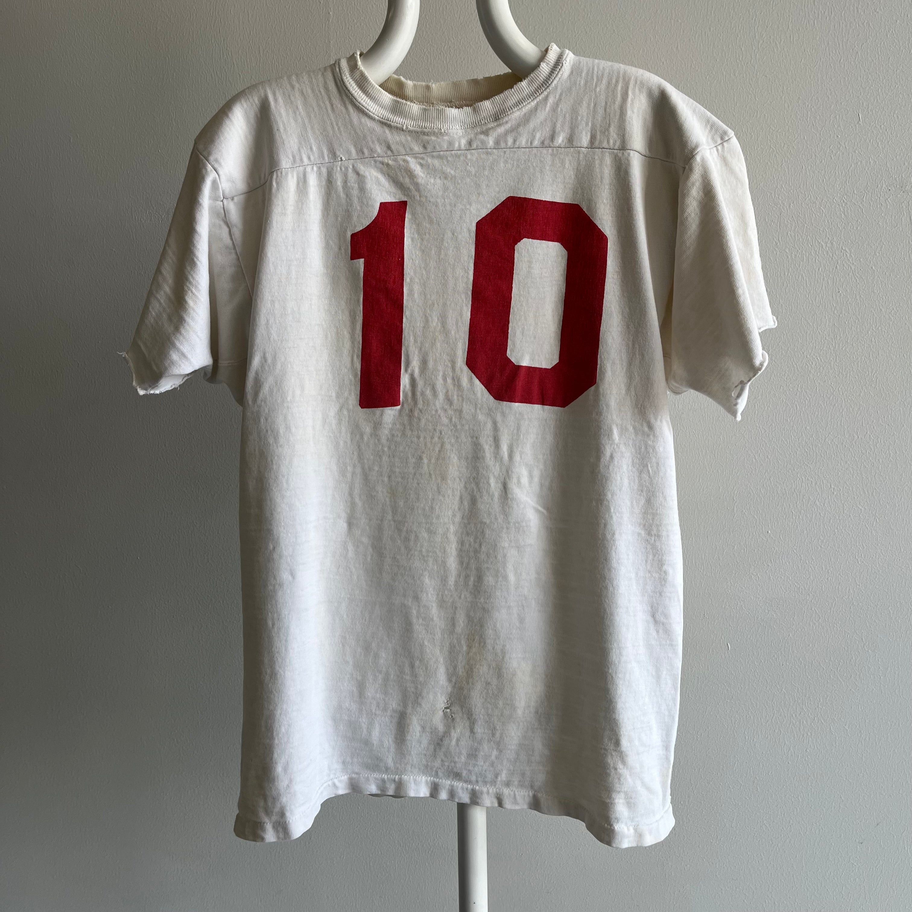 1970s Tattered and Torn Buttery Soft No. 10 Football T-Shirt