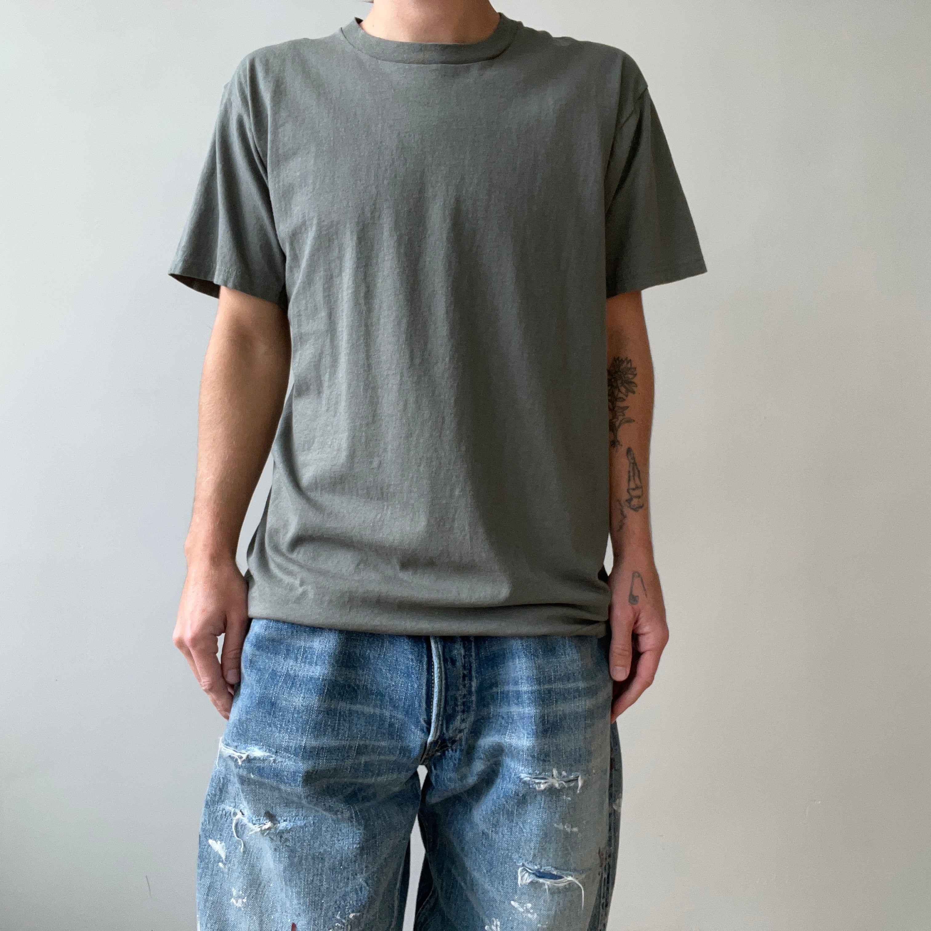 1980s Blank Sage Green T Shirt