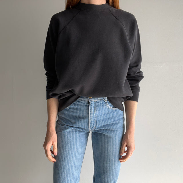 1980/90s Tultex Split Collar Blank Black Sweatshirt