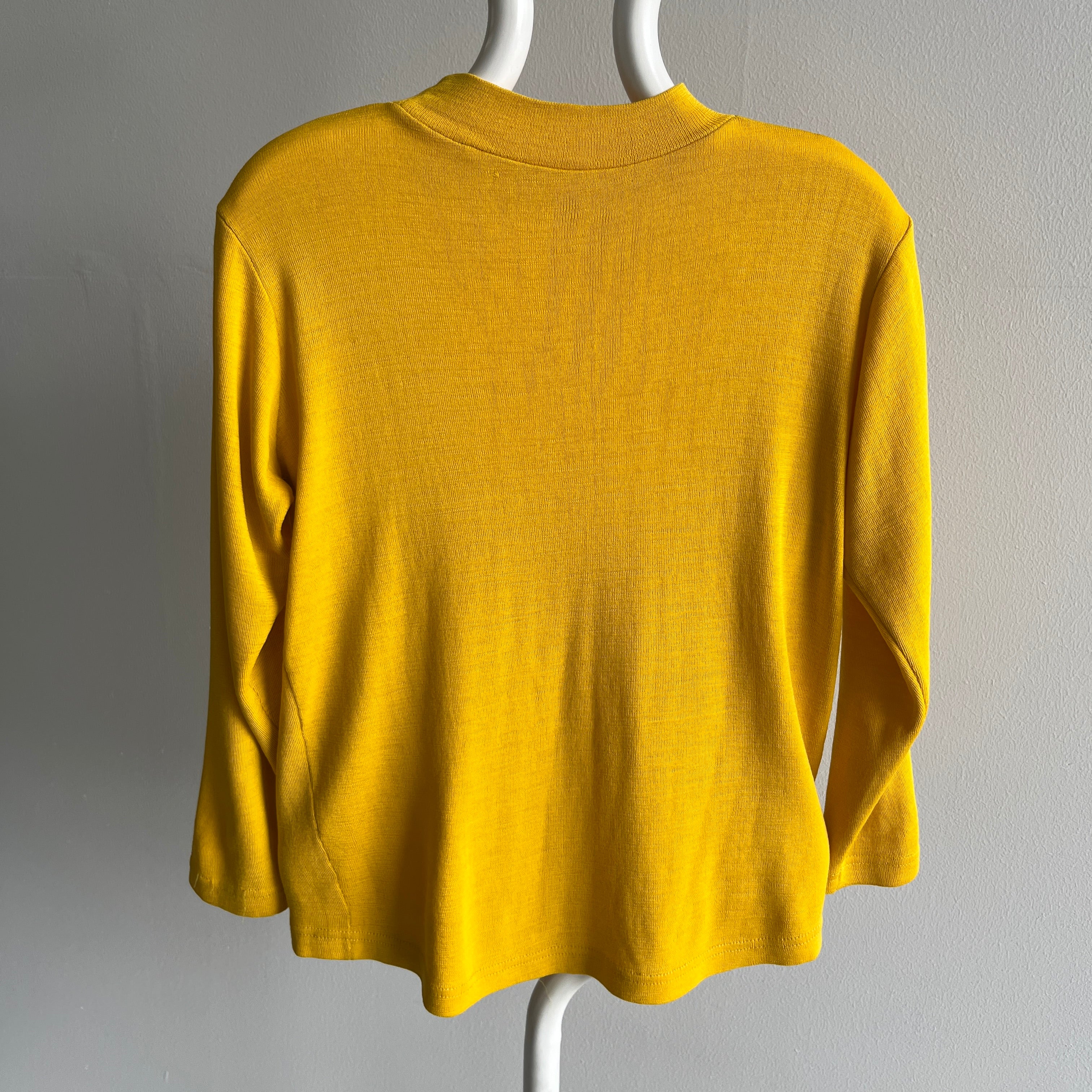 1970s Mustard Yellow Slouchy Mock Neck Knit Sweater/Shirt/Sweatshirt