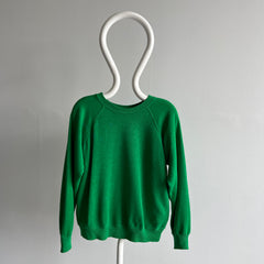 1970s Super Soft and Luxurious Slouchy Sun Faded Kelly Green Raglan - Dreamy