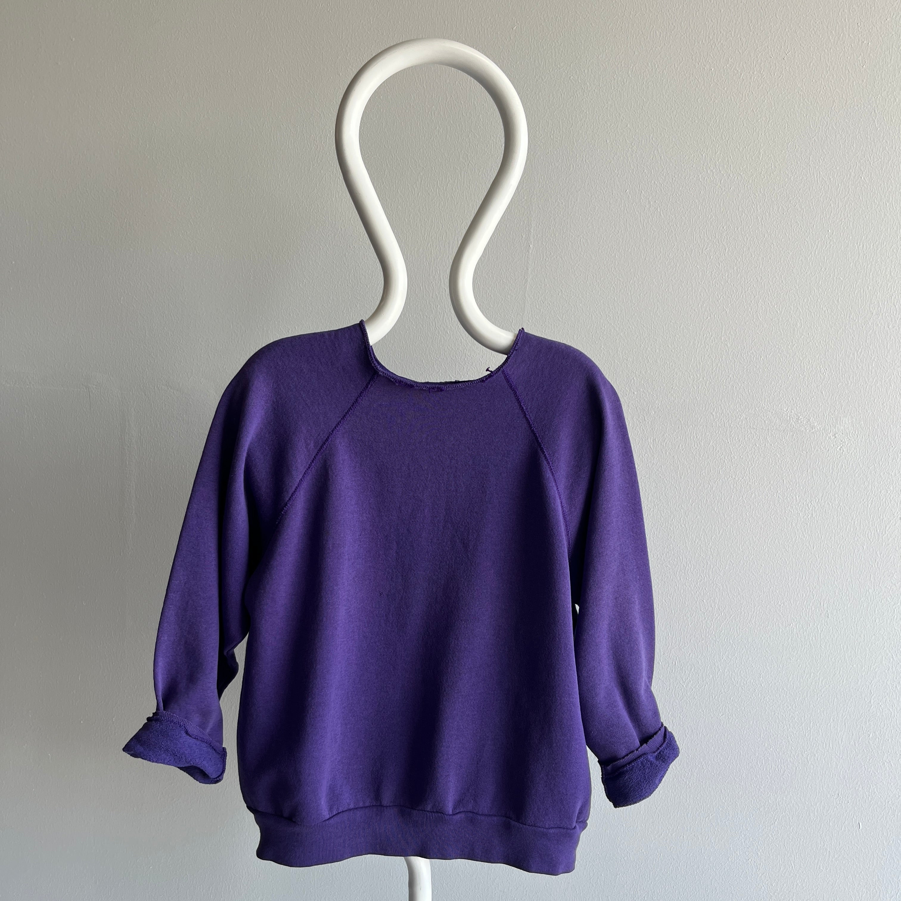 1980s Cut Sleeve and Neck Blank Purple Sweatshirt