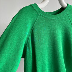 1970s Super Soft and Luxurious Slouchy Sun Faded Kelly Green Raglan - Dreamy