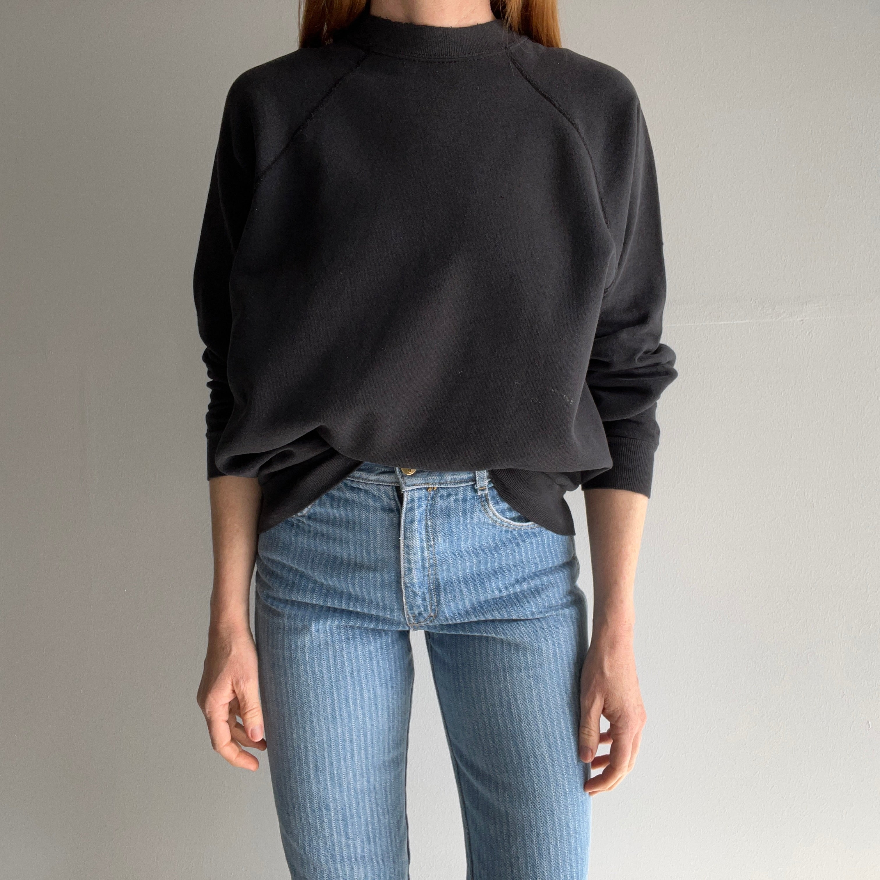 1980/90s Tultex Split Collar Blank Black Sweatshirt