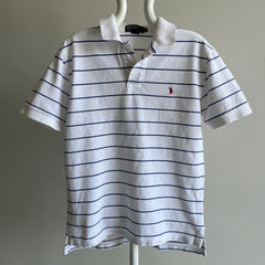 1990/2000s Ralph Lauren Blue Striped Cotton Polo Shirt