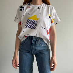 1980s Geometric Cotton T-Shirt with a Rolled Neck