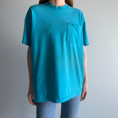 1980s Turquoise Perfectly Stained and Worn FOTL Pocket T-Shirt