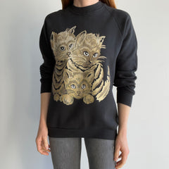 1980s Medium Weight Sparkly Cat Sweatshirt