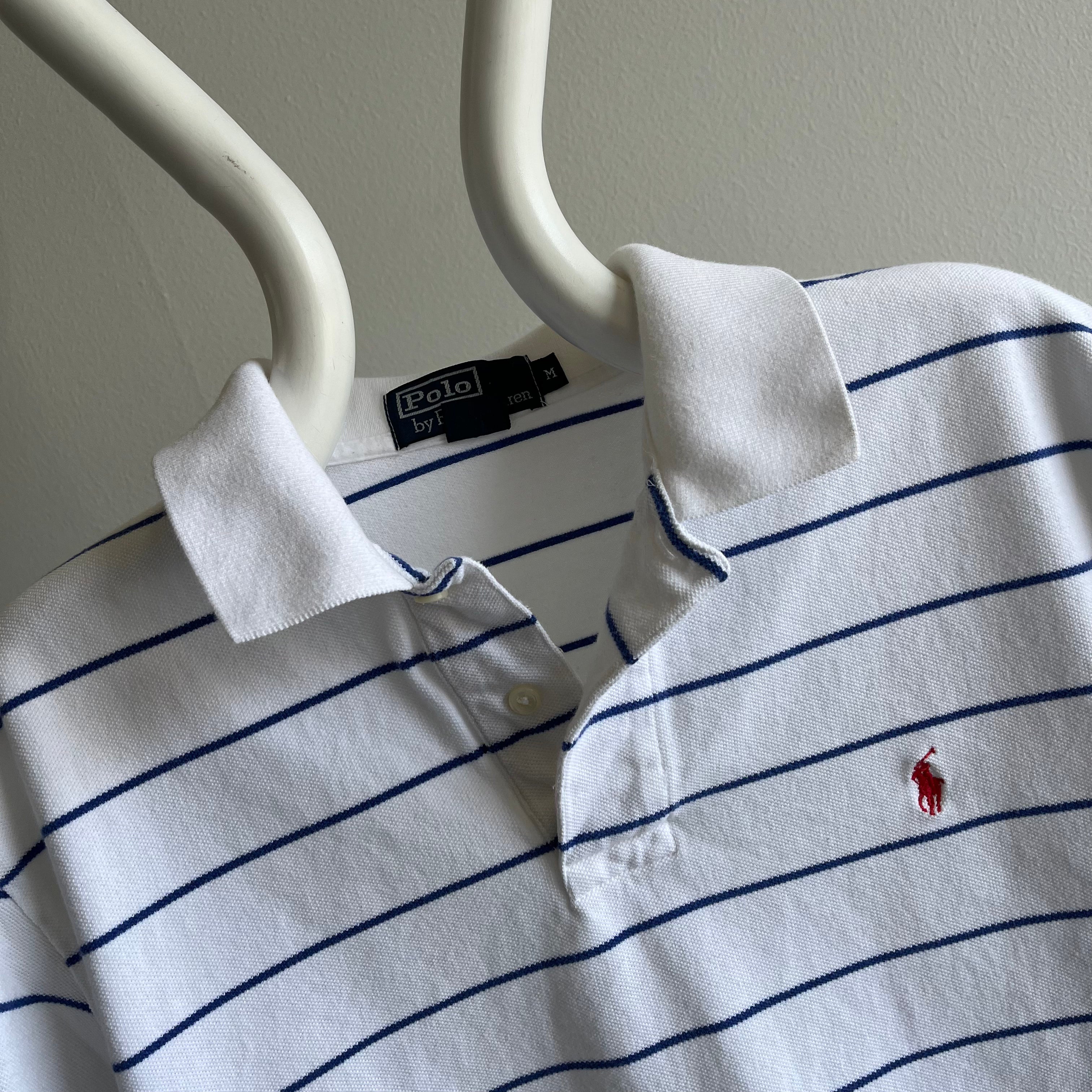 1990/2000s Ralph Lauren Blue Striped Cotton Polo Shirt