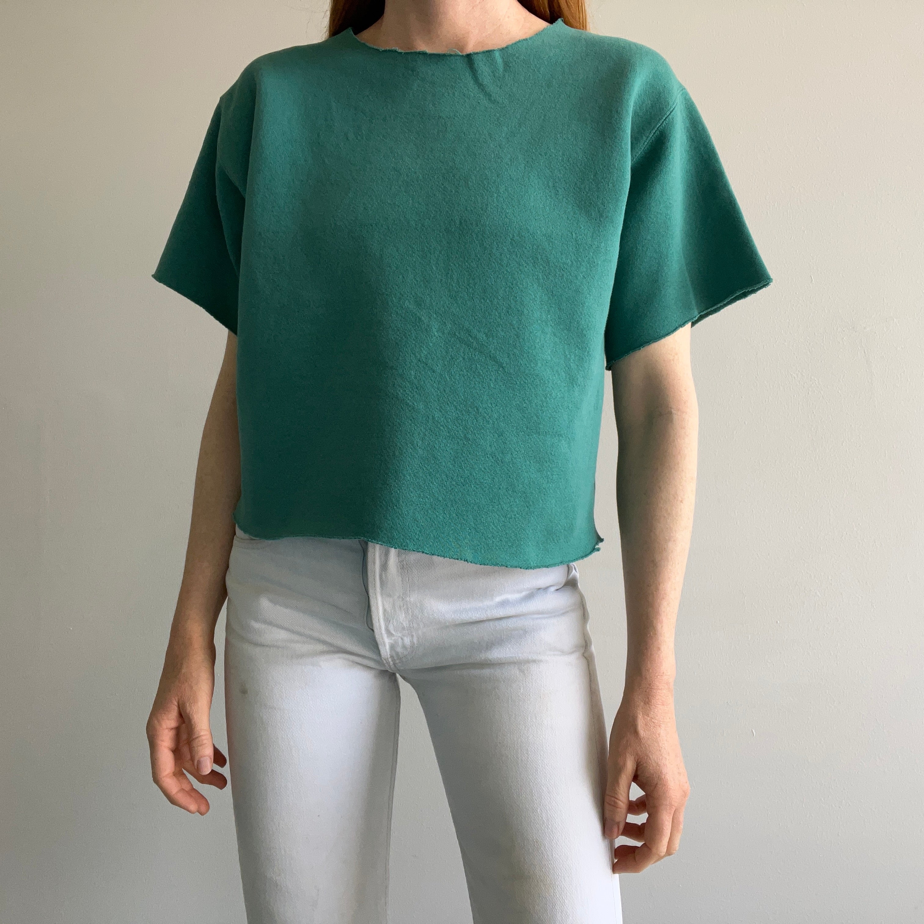 1980s Cut Up Teal/Jade Warm Up Sweatshirt