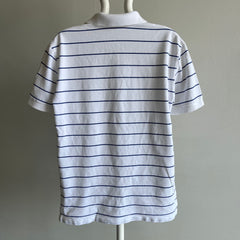 1990/2000s Ralph Lauren Blue Striped Cotton Polo Shirt