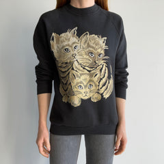 1980s Medium Weight Sparkly Cat Sweatshirt