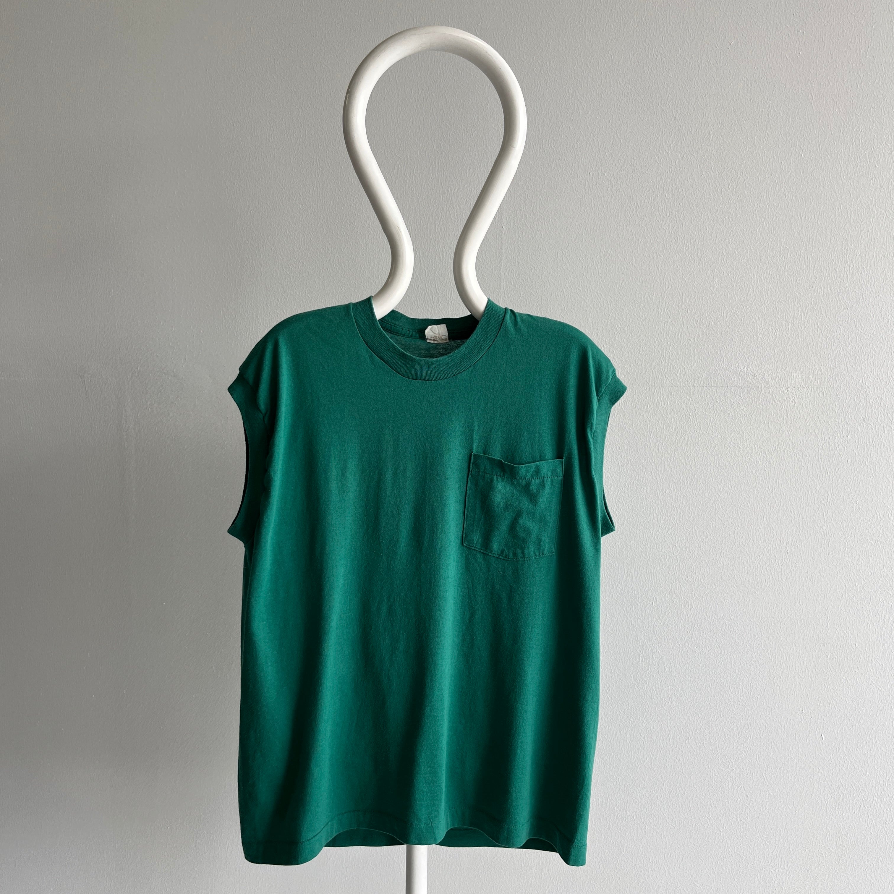 1980s Faded Forest Green FOTL Pocket Muscle Tank