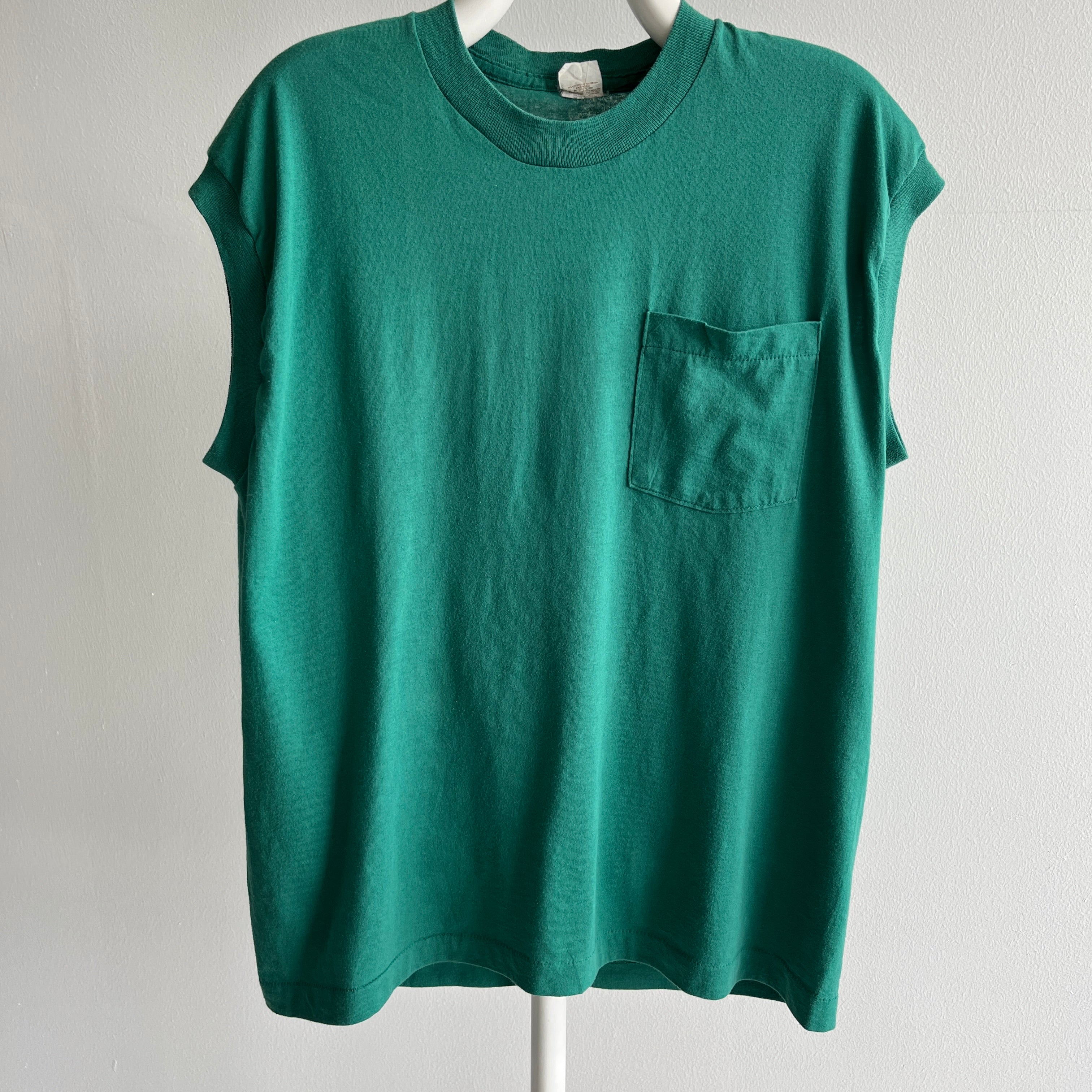 1980s Faded Forest Green FOTL Pocket Muscle Tank