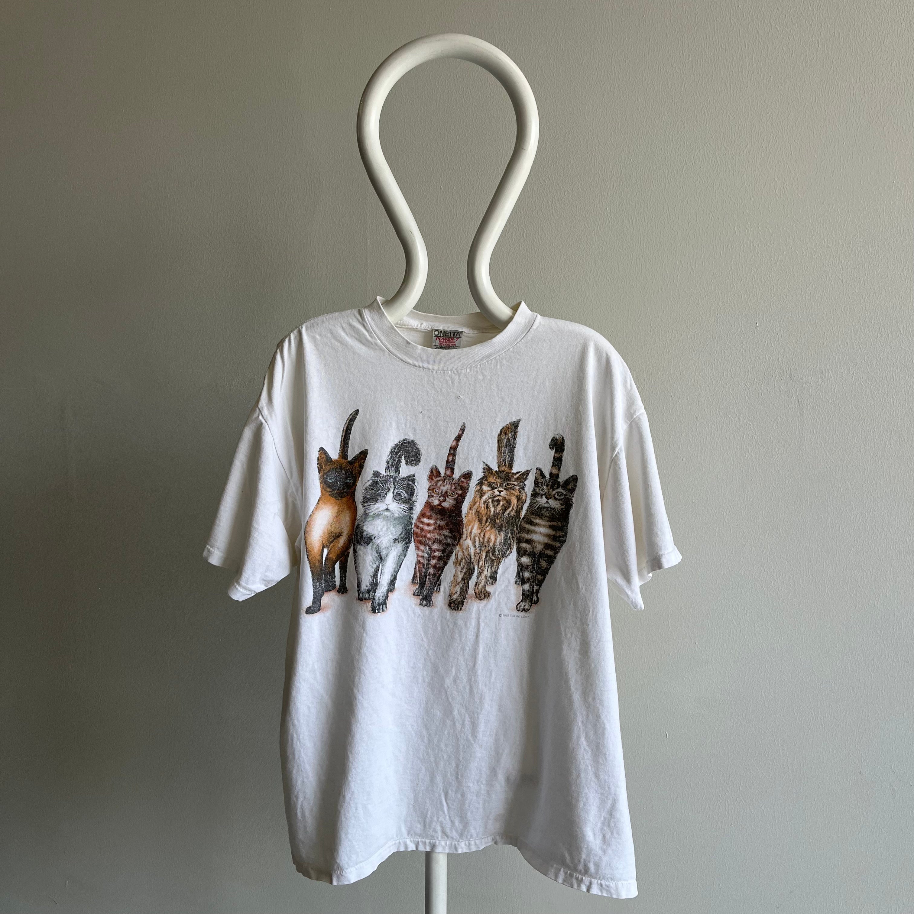 1993 Front and Back Beat Up Cat T-Shirt