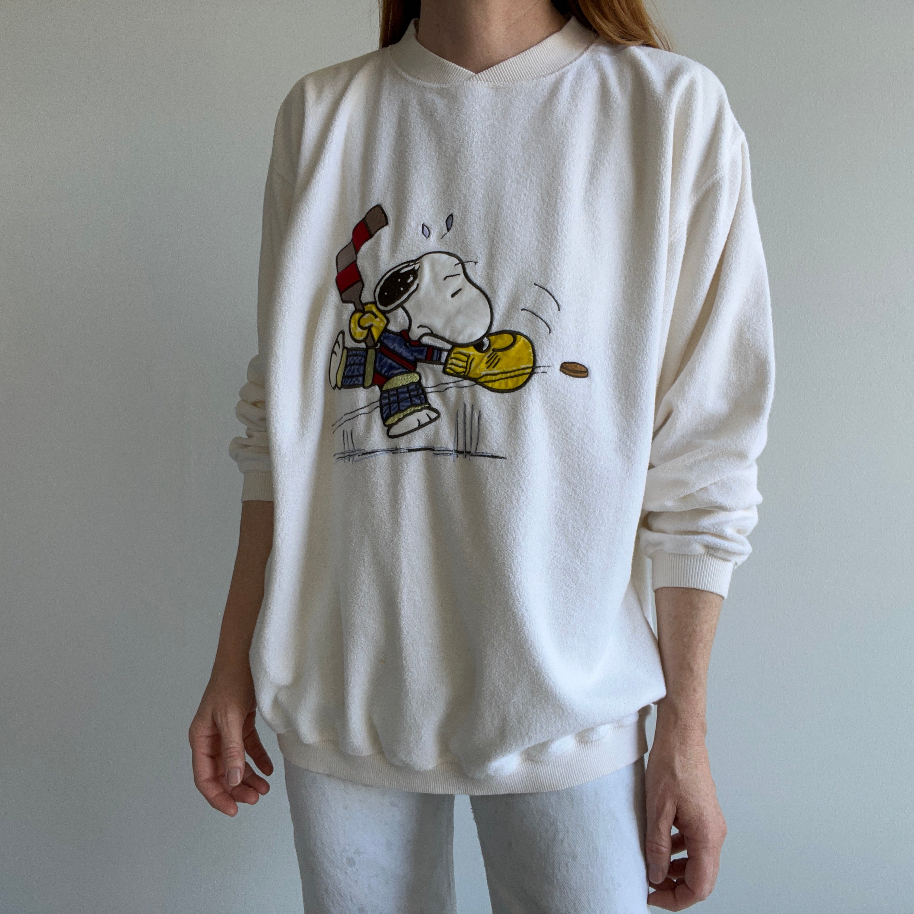 1990/2000s Ice Hockey Goalie Snoopy Terry Cloth Sweatshirt