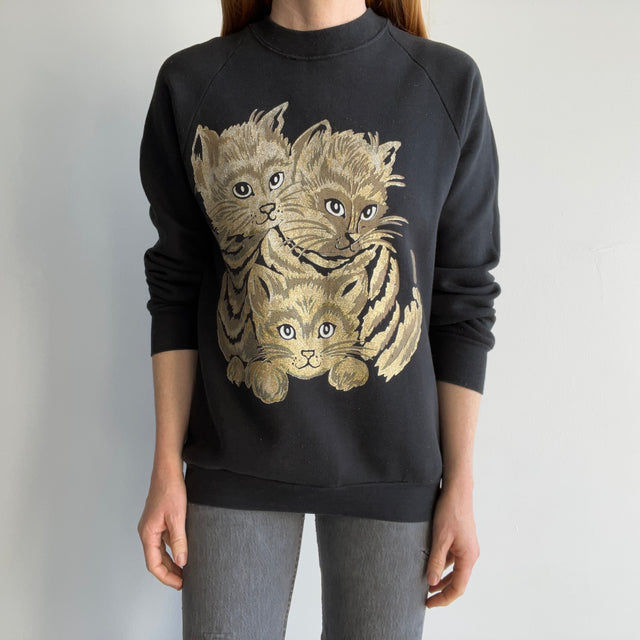 1980s Medium Weight Sparkly Cat Sweatshirt