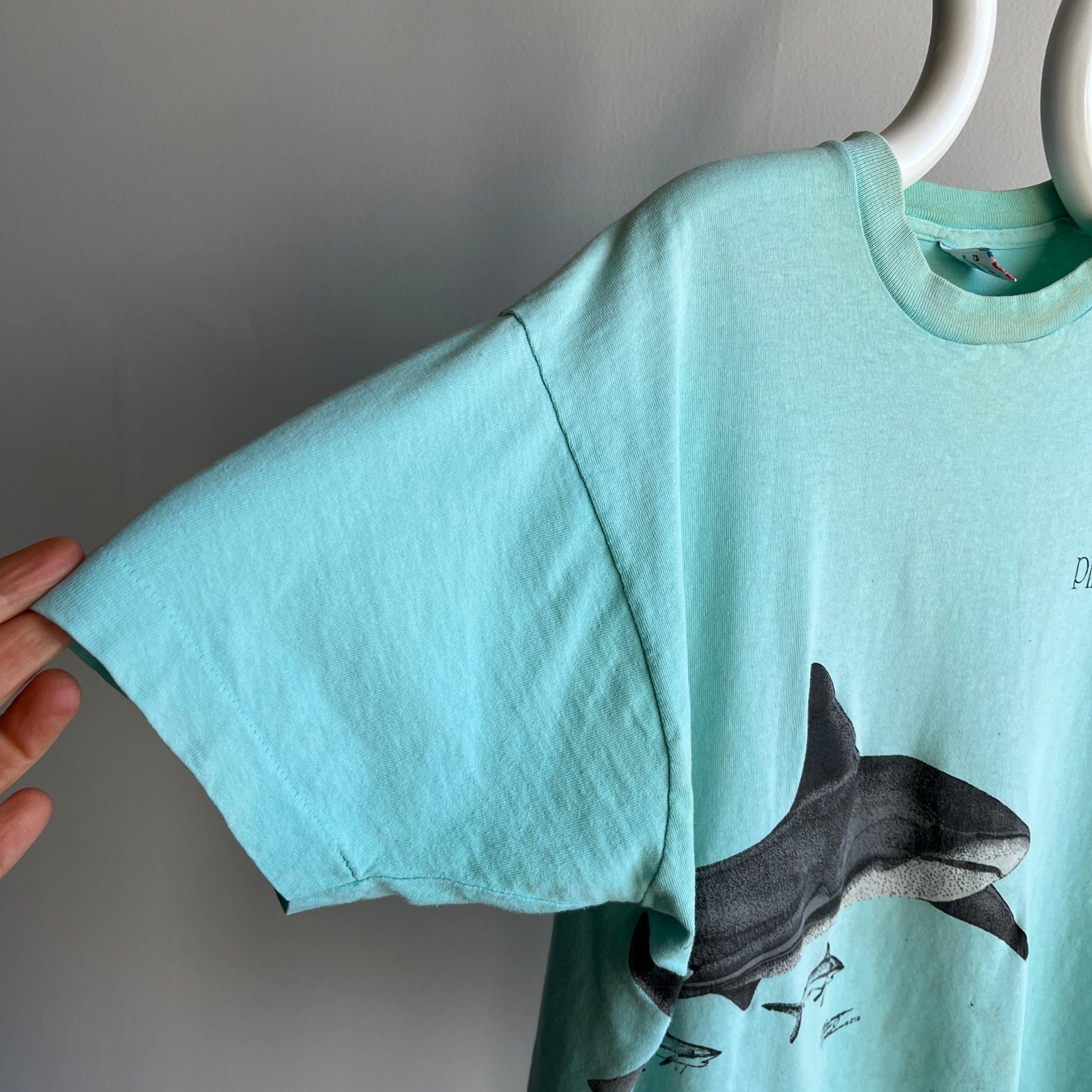 1980s Rad Shark Wrap Around T-Shirt - Stained in the Best Way