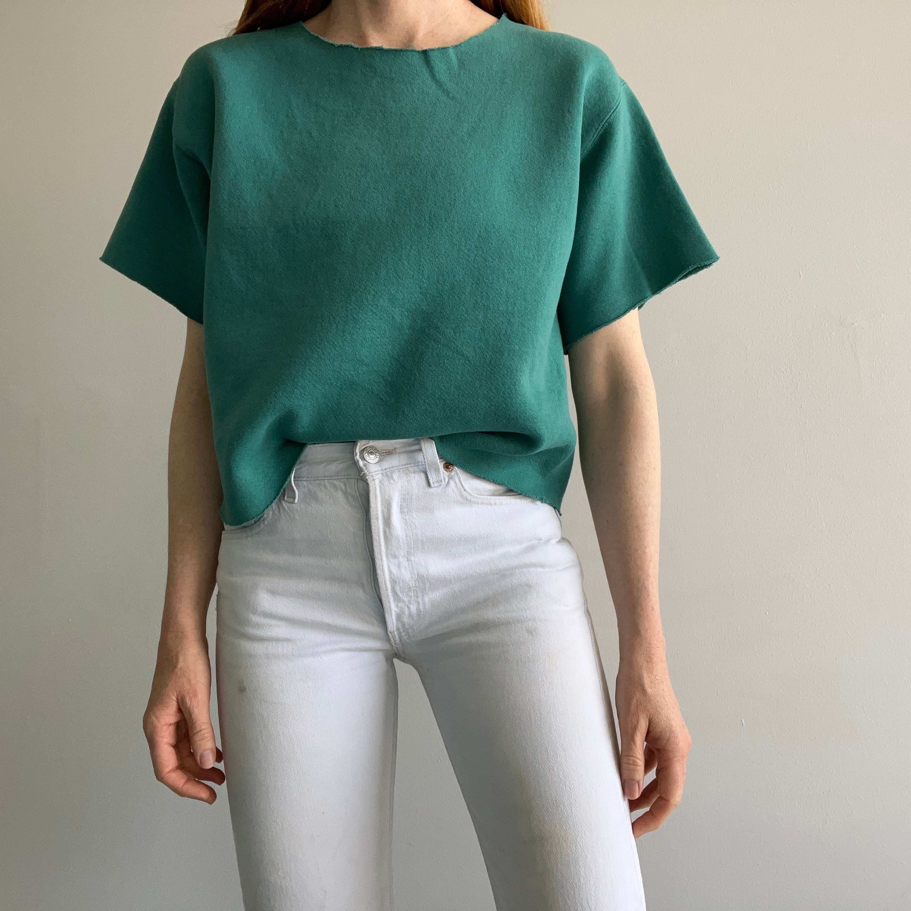 1980s Cut Up Teal/Jade Warm Up Sweatshirt