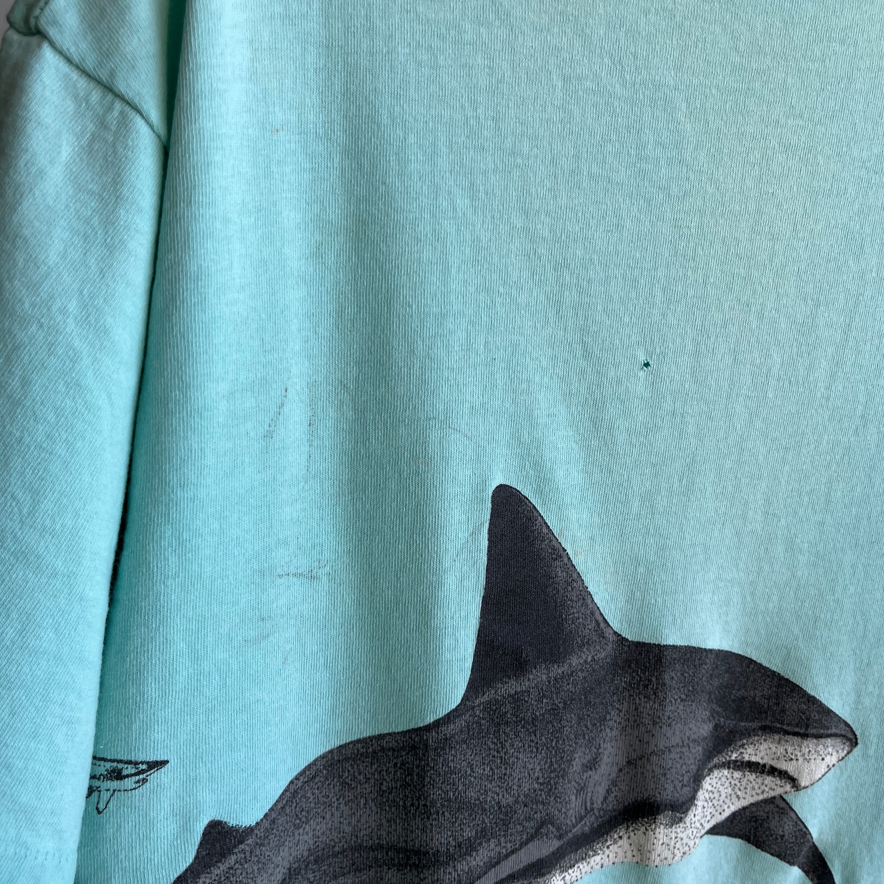 1980s Rad Shark Wrap Around T-Shirt - Stained in the Best Way