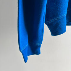 1970s Super Slouchy and Awesome Vibrant Blue Sweatshirt with Contrast Stitching